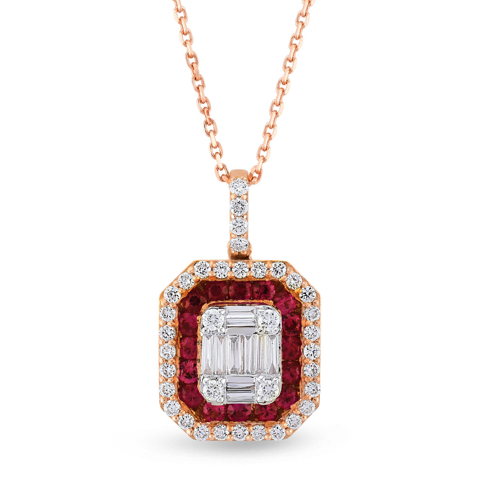Baguette Diamond Ruby Necklace