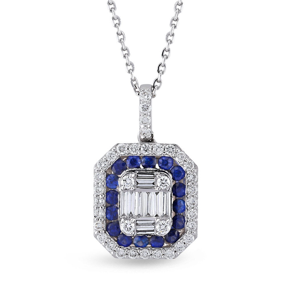 Baguette Diamond Sapphire Necklace